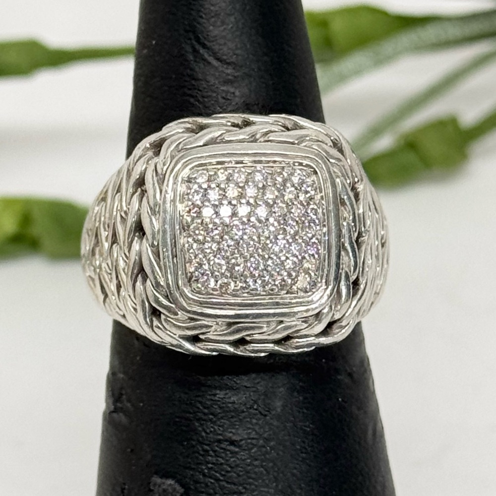 John Hardy Classic Chain Diamond Ring .925 Sterling Silver